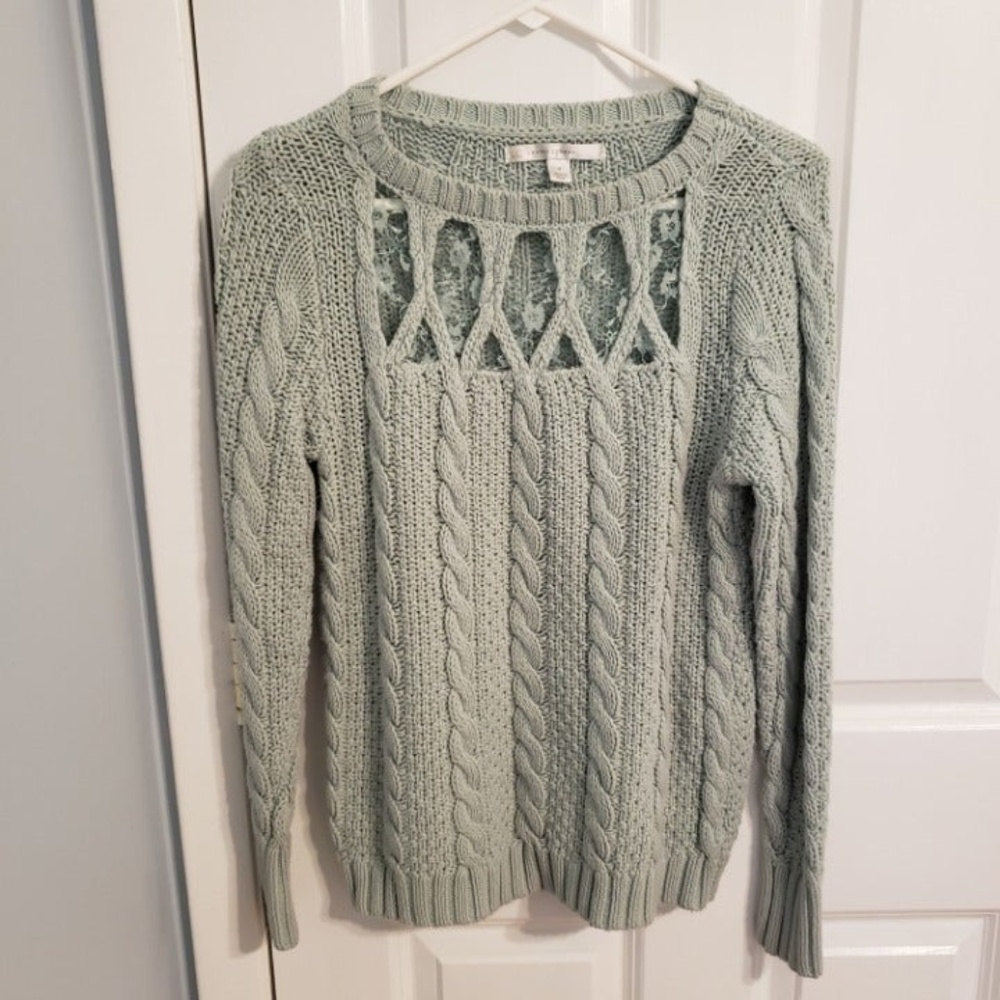 LC Lauren Conrad Mint Cable Knit Sweater